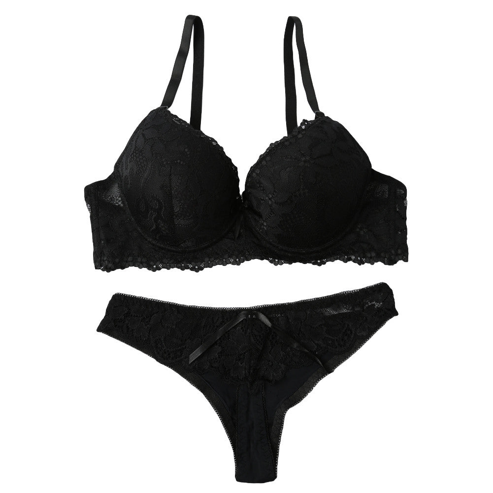 Sexy Women Lace Embroidery Bra Set Underwire Push Up Bralette Thong Bottom Underwear Set Lingerie Suits Ropa Interior Mujer SM6