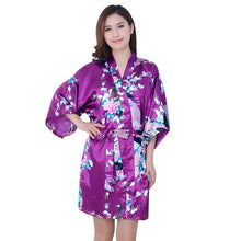 New Sexy Women V-Neck Robes Pajamas Vogue Peacock Printed Silk Loose Nightwear Dress SM6