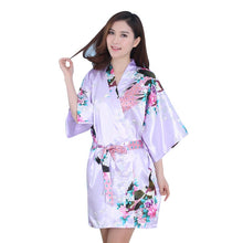 New Sexy Women V-Neck Robes Pajamas Vogue Peacock Printed Silk Loose Nightwear Dress SM6