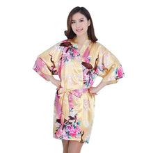 New Sexy Women V-Neck Robes Pajamas Vogue Peacock Printed Silk Loose Nightwear Dress SM6