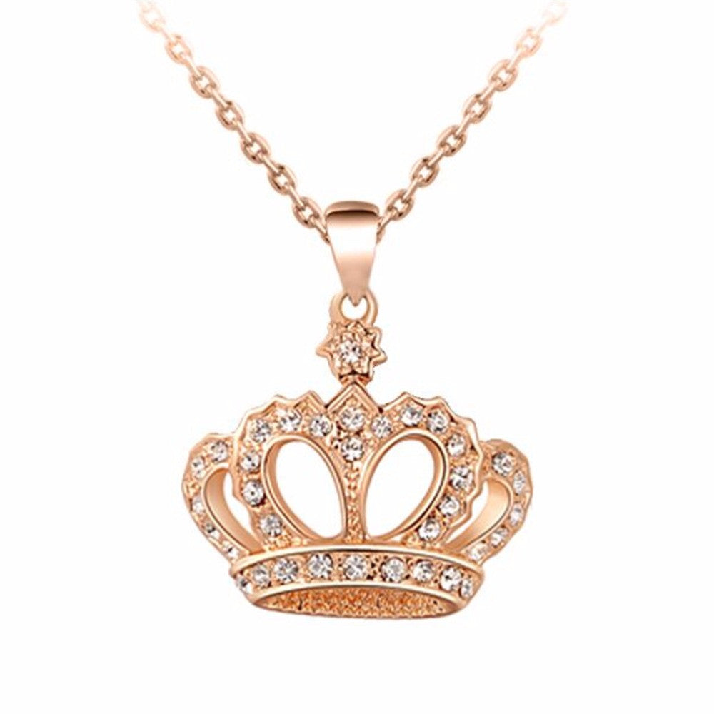 Silver Gold Plated Pendant Necklaces Rhinestone Crystal Crown Necklace Classic Chokers Necklace Jewelry For Women SM6