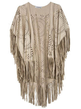 Design Coat Shawl Beige Cream Floral Cut Out Asymmetric Fringe Tasseled Kimono Cover SM6