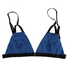 Sexy Women Denim Pattern Bralette Bralet Bra Bustier Crop Top Unpadded Strappy Seamless Bra Front Closure SM6