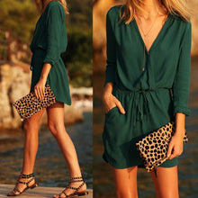New Sexy Women Long Sleeve Party Dress Evening Casual Mini Dress With Sashes SM6