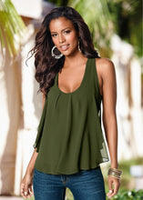 Women Chiffon Camisole Vest Sexy Scoop Neck Sleeveless Racer Back Casual Tank Top WhiteGreen SM6
