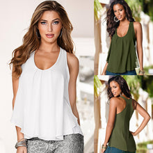 Women Chiffon Camisole Vest Sexy Scoop Neck Sleeveless Racer Back Casual Tank Top WhiteGreen SM6