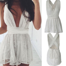 New women lace beach boho dress casual deep V neck sleeveless backless party dress white strap swimmwear beach Clothes SM6