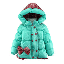 Super Warm Baby Girl Down Coat Bebe Hooded Jacket Bowknot Long Sleeve Jackets Kids Polka Dot Outwear SM6