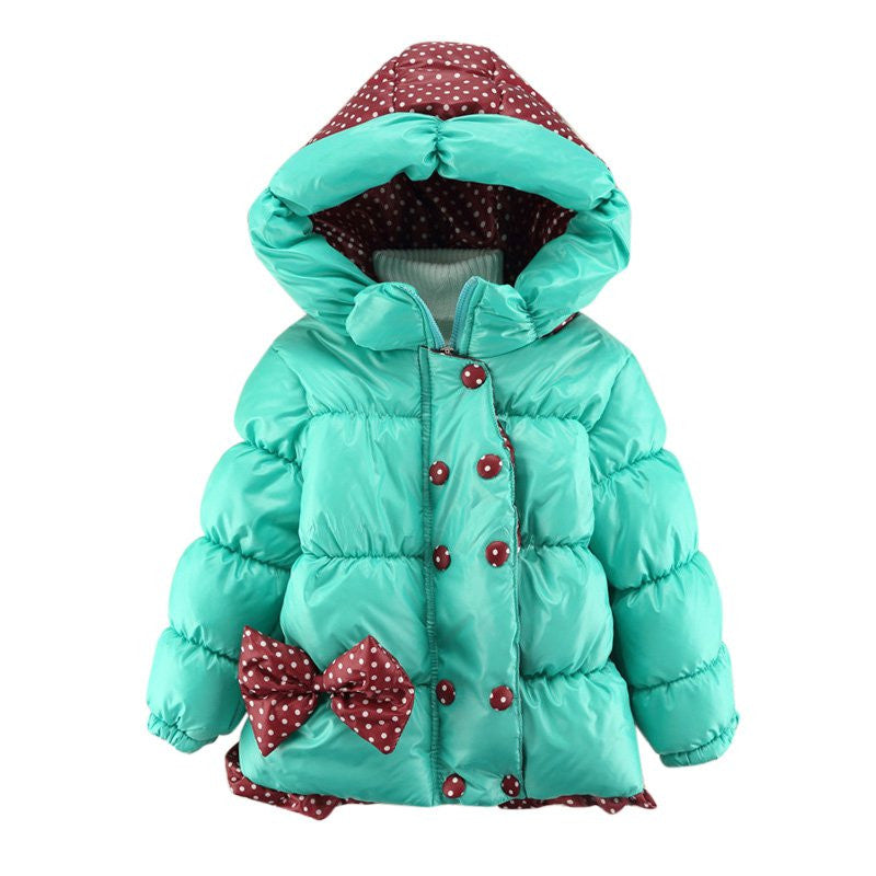 Super Warm Baby Girl Down Coat Bebe Hooded Jacket Bowknot Long Sleeve Jackets Kids Polka Dot Outwear SM6