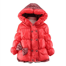Super Warm Baby Girl Down Coat Bebe Hooded Jacket Bowknot Long Sleeve Jackets Kids Polka Dot Outwear SM6