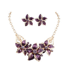 Woman Lady Party Oil Drop Flower Romantic WF Jewelry Set Necklace Earrings SM6
