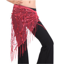 New Women Belly Dance Triangle Hand Make Sequin Tassles Mesh Hip Scarf Wrap 9 ColorsSM6