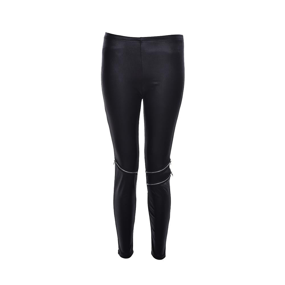 Women Faux Leather Leggings Slim Pants Elastic Stretch Skinny Pants Trousers Pencil Pants Black SM6
