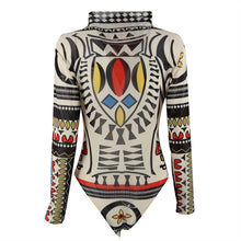 Women Ladies Printing Slim Bodycon Long-sleeve Club Playsuits Jumpsuit Tops Transparent Bodysuits Tops SM6