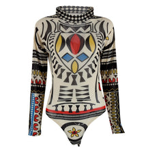 Women Ladies Printing Slim Bodycon Long-sleeve Club Playsuits Jumpsuit Tops Transparent Bodysuits Tops SM6