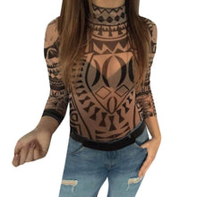 Women Ladies Printing Slim Bodycon Long-sleeve Club Playsuits Jumpsuit Tops Transparent Bodysuits Tops SM6
