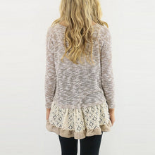 New Women Long Sleeve Slim Lace Hem off Two Sweater Knitting Wool Warm Pullover SM6