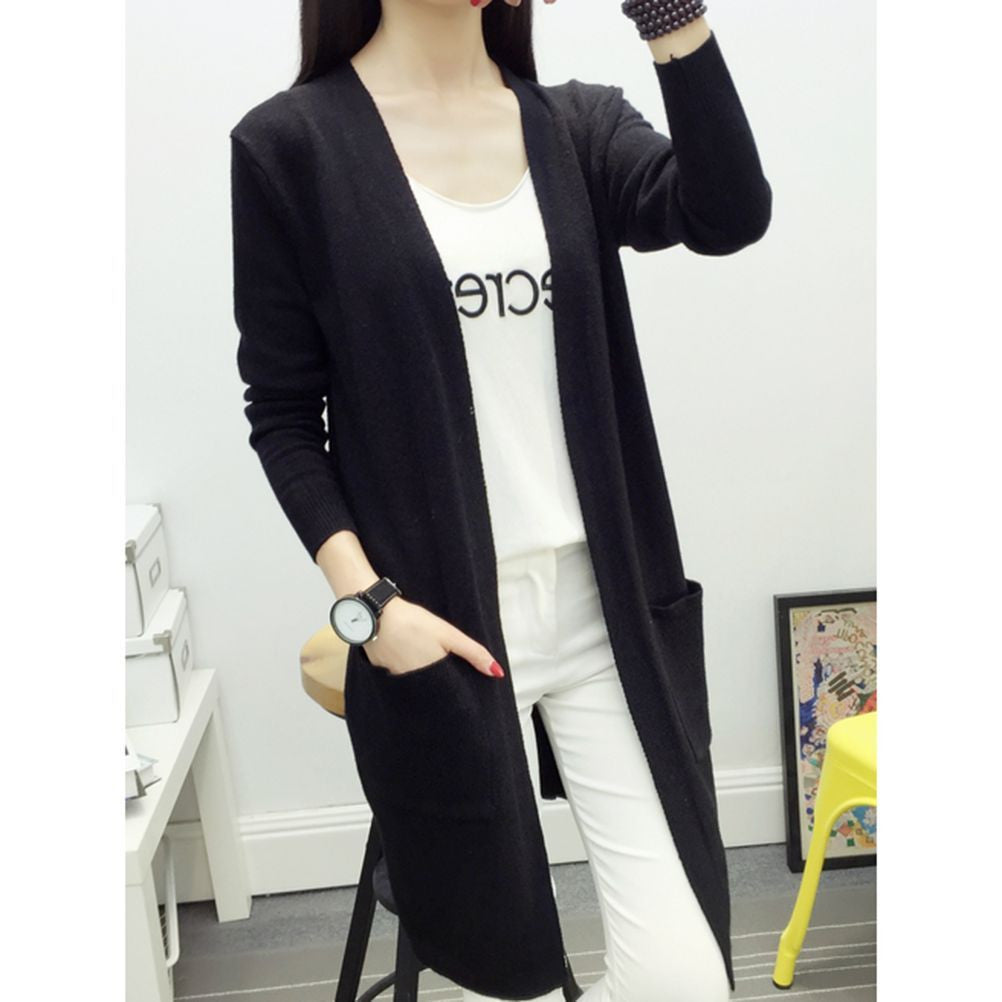 Women Medium long cardigan cashmere material loose sweater Sweaters for outerwear coat with pockets SM6