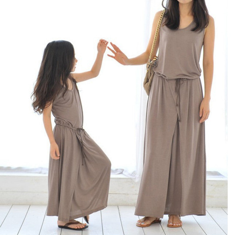 New Women Mother Daughter Matching Loose Dresses Girl Maxi Dress Clothes Outfit LE4 SM6