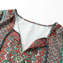 Women Vintage Shirt Dress Floral Print Tie Neck Half Sleeve Ethnic Boho Dress Loose Shift Mini Dress Red  SM6