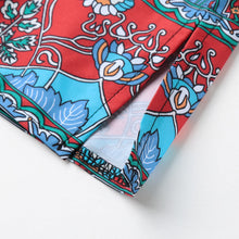 Women Vintage Shirt Dress Floral Print Tie Neck Half Sleeve Ethnic Boho Dress Loose Shift Mini Dress Red  SM6