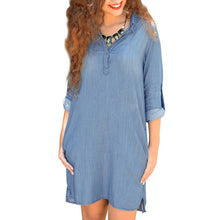New Women's Casual Loose Short Mini Dress Denim Ladies Long Sleeve Shirt Dresses SM6