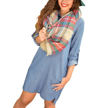 New Women's Casual Loose Short Mini Dress Denim Ladies Long Sleeve Shirt Dresses SM6