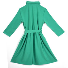 New Women's Vintage A-line Long Sleeve Slim Waist Lapel Party Casual DressesSM6