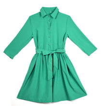 New Women's Vintage A-line Long Sleeve Slim Waist Lapel Party Casual DressesSM6