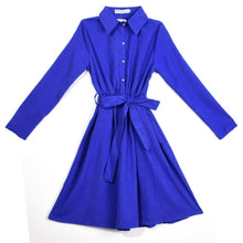 New Women's Vintage A-line Long Sleeve Slim Waist Lapel Party Casual DressesSM6