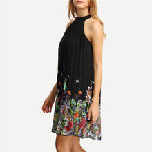 New Womens Floral Print Mini Dress Round Neck Sleeveless Casual Clothing Cut Away Shift Chiffon Halter Dresses SM6