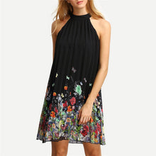 New Womens Floral Print Mini Dress Round Neck Sleeveless Casual Clothing Cut Away Shift Chiffon Halter Dresses SM6