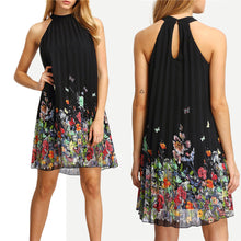 New Womens Floral Print Mini Dress Round Neck Sleeveless Casual Clothing Cut Away Shift Chiffon Halter Dresses SM6