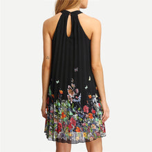 New Womens Floral Print Mini Dress Round Neck Sleeveless Casual Clothing Cut Away Shift Chiffon Halter Dresses SM6