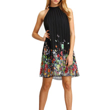 New Womens Floral Print Mini Dress Round Neck Sleeveless Casual Clothing Cut Away Shift Chiffon Halter Dresses SM6