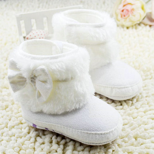 born 0-18Months Baby Girls White Bowknot Crib Shoes Toddler Soft Warm Snow Boots First Walkers SM6