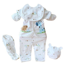 Newborn 0-3 Months Baby Boy Girl 5pcs Clothing Sets Cotton Cartoon Monk Tops Pants Bib Hats Infant Clothes SM6