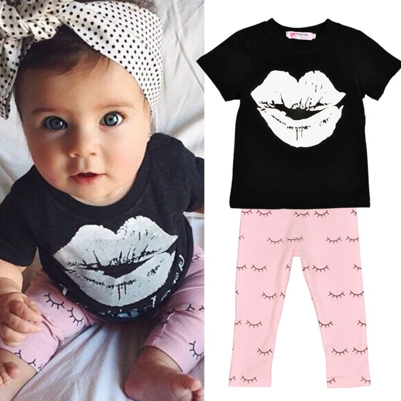 Newborn Baby Boys Girls Clothes Toddler Kids T-shirt TopsPants Outfit 2 Pieces Clothing Sets Suit SM6
