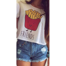 Women's T-shirt Casual Hamburger   French Fries Printing Character O-neck Short Clothes Chiffon SM6