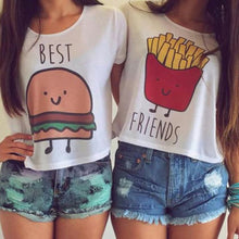 Women's T-shirt Casual Hamburger   French Fries Printing Character O-neck Short Clothes Chiffon SM6