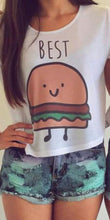 Women's T-shirt Casual Hamburger   French Fries Printing Character O-neck Short Clothes Chiffon SM6