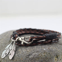 Women Men Leather Charm Bracelets Gifts Punk H  Braided Bracelets   Bangles Rope Chain Leaf Bracelet Accessories SM6