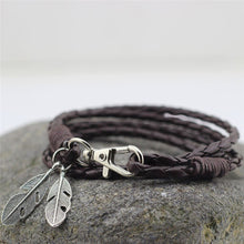 Women Men Leather Charm Bracelets Gifts Punk H  Braided Bracelets   Bangles Rope Chain Leaf Bracelet Accessories SM6