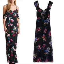 Off Shoulder Boho Beach dress casual Sleeveless Chiffon Women Maxi Retro Floral Print Evening Long Party Dresses SM6