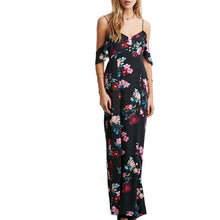Off Shoulder Boho Beach dress casual Sleeveless Chiffon Women Maxi Retro Floral Print Evening Long Party Dresses SM6