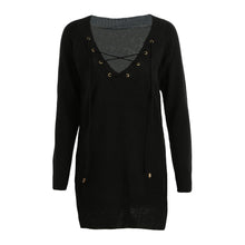 Off White Women Knitted Sweater And Pullover Drawstring Neck Jumper Split Long Sleeve Lace Up Sweater Loose Long Top Pull  SM6