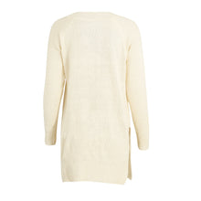 Off White Women Knitted Sweater And Pullover Drawstring Neck Jumper Split Long Sleeve Lace Up Sweater Loose Long Top Pull  SM6