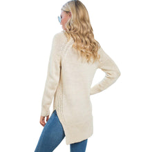Off White Women Knitted Sweater And Pullover Drawstring Neck Jumper Split Long Sleeve Lace Up Sweater Loose Long Top Pull  SM6