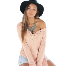 Off White Women Knitted Sweater And Pullover Drawstring Neck Jumper Split Long Sleeve Lace Up Sweater Loose Long Top Pull  SM6