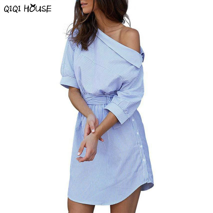 Office Dress Casual Shirt Half Sleeve Off Shoulder Mini Dress Ladies O summer life6 Office Dress Casual Shirt Half Sleeve Off Shoulder Mini Dress Ladies O summer life6